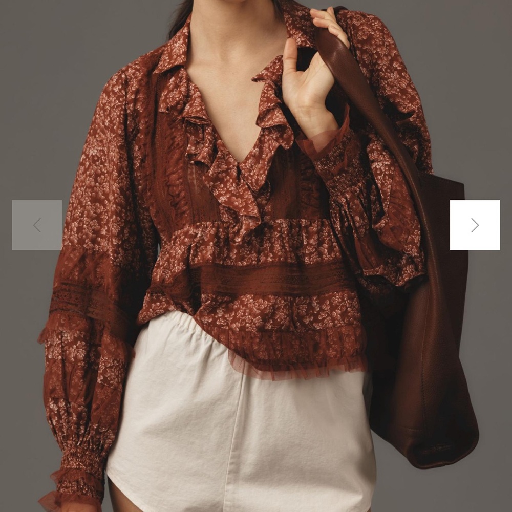 Anthropologie Ruffled V-Neck Popover Blouse